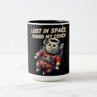Grappige Astronaut Kat Koffiemok: Verdwaald in de Tweekleurige Koffiemok