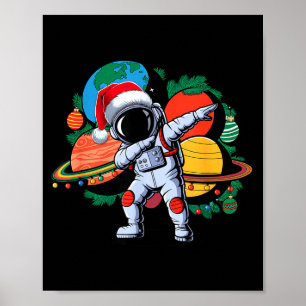 Grappige astronaut kerst ruimte planeten kerstman poster