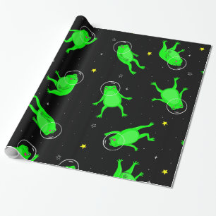 Grappige astronaut kikkers ruimte zwart cadeaupapier