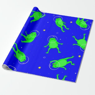 Grappige astronaut kikkers Space Blue Cadeaupapier
