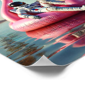 Grappige astronaut op roze flamingo strand muur ku poster (Hoek)