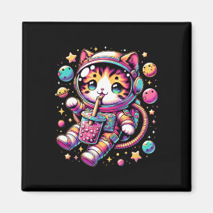 Grappige Astronaut Space Kawaii Boba Tea Cat Magneet