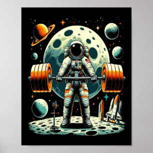 Grappige astronaut Spaceman Gewichtheffen Fitness  Poster