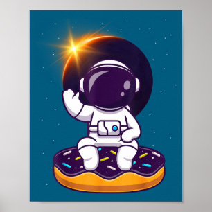 Grappige astronaut Totale zonsverduistering Donut Poster