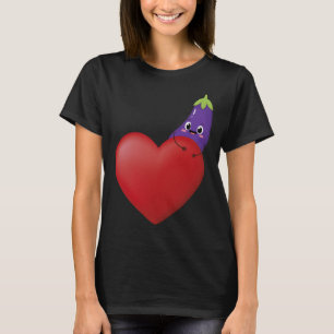 Grappige aubergine met groot hart fruit groente ve t-shirt