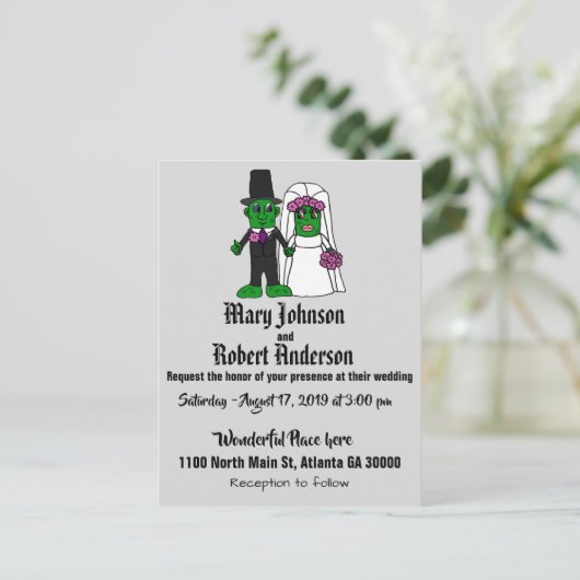 Grappige augurk bruid en bruidegom bruiloft uitnod uitnodiging briefkaart (Staand voorkant)
