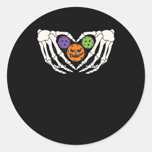 Grappige augurk Halloween Skelet Handen Hart Pompo Ronde Sticker (Voorkant)