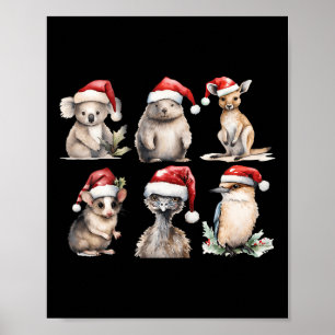 Grappige Aussie Dieren Kerstman en Australisch Poster