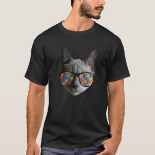 Grappige autisme kat draagt zonnebril voor autisme t-shirt