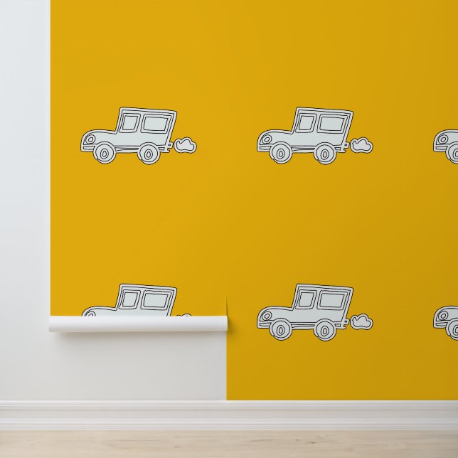 Grappige auto Kinder geel Behang (Applicatie)