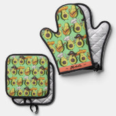 Grappige avocado (gepersonaliseerd) ovenwant & pannenlap set (Voorkant / Achterkant)