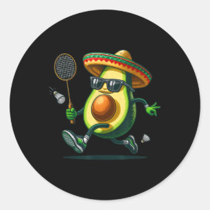 Grappige Avocado Laat Badminton Vaardigheden Zien  Ronde Sticker