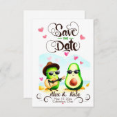 Grappige avocado paar groen save the date (Voorkant / Achterkant)