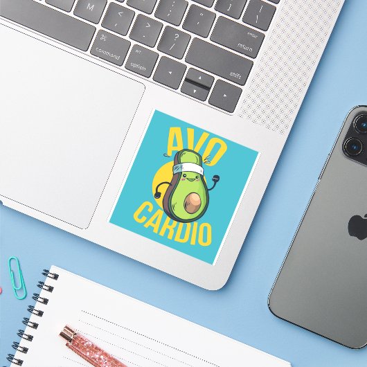 Grappige AVOCARDIO Avocado Oefening Hart Graphics Sticker (Laptop met iPhone)