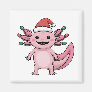 Grappige Axolotl Kerstman Hoed Kerst Outfit Magneet