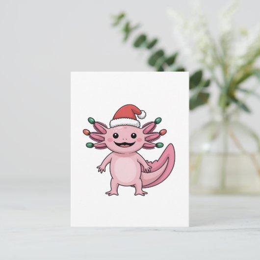 Grappige Axolotl Kerstman Hoed Xmas Outfit Feestdagenkaart (Staand voorkant)
