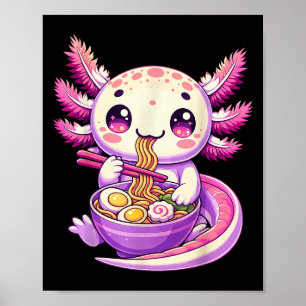 Grappige Axolotl Noodle Anime Kawaii Axolotl Eten Poster