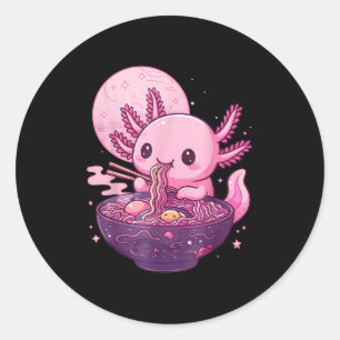 Grappige Axolotl Noodle Anime Kawaii Axolotl Eten Ronde Sticker