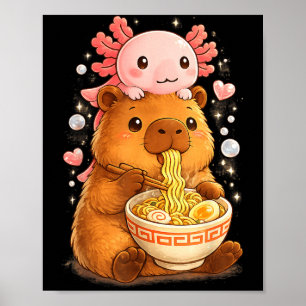 Grappige Axolotl Noodle Anime Kawaii en Capybara Poster