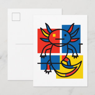 Grappige Axolotl Piet Mondrian Abstracte Kunst Pat Briefkaart