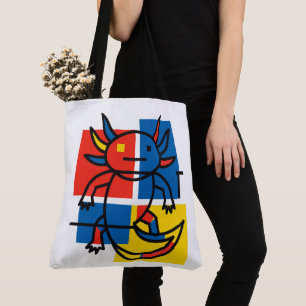 Grappige Axolotl Piet Mondrian Abstracte Kunst Pat Draagtas