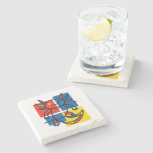 Grappige Axolotl Piet Mondrian Abstracte Kunst Pat Stenen Onderzetter