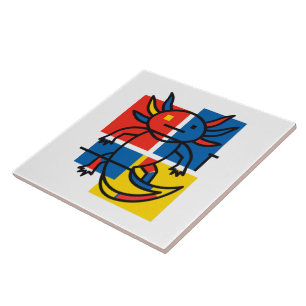 Grappige Axolotl Piet Mondrian Abstracte Kunst Pat Tegeltje