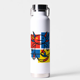 Grappige Axolotl Piet Mondrian Abstracte Kunst Pat Waterfles