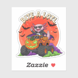 Grappige Axolotl Vampire Halloween Monster Truck Sticker