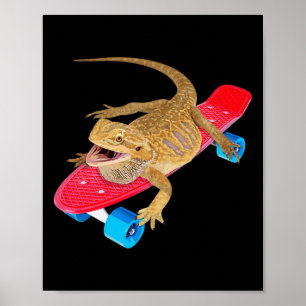 Grappige baardagaam skateboarden Pagona hagedis R Poster