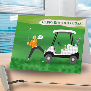 Grappige Baas Golfer Verjaardag Met Bier & Hotdog Kaart
