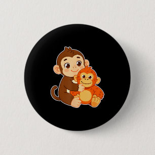 Grappige baby aap met knuffel tee grafische afbeel ronde button 5,7 cm