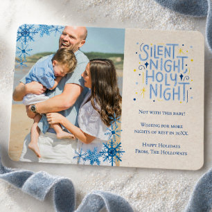 Grappige Baby Blauwe Stille Nacht Eén Foto Feestdagenkaart
