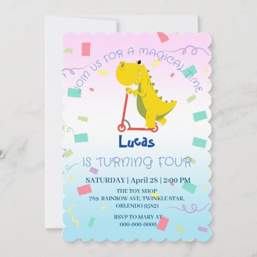 Grappige baby dinosaurus scooter Speelgoed Verjaar Kaart (Voorkant)