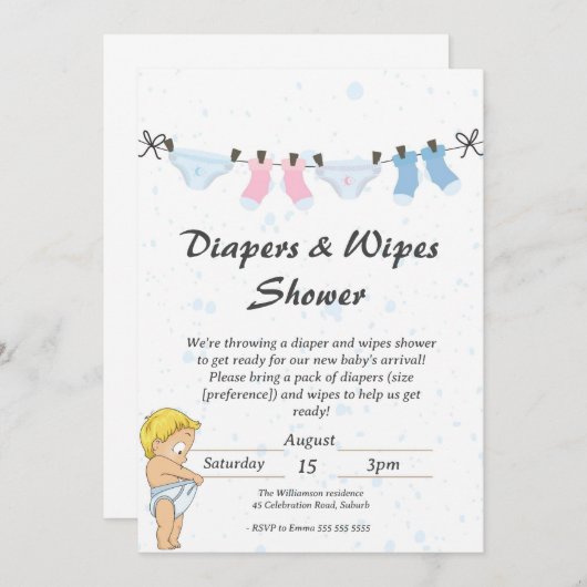 Grappige Baby Luier en Wipes Douche Uitnodiging (Voorkant / Achterkant)