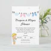Grappige baby luiers en wisser douche uitnodiging (Staand voorkant)