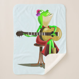 Grappige Baby Sherpa Blanket Frog spelen gitaar Sherpa Deken