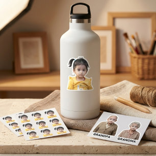 Grappige babygezicht foto op maat opa oma moeder sticker