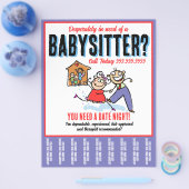 Grappige babysitten kinderopvang scheurblad promo flyer (Enkel)