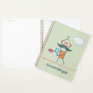 Grappige bacterioloog wetenschapper met grote snor planner