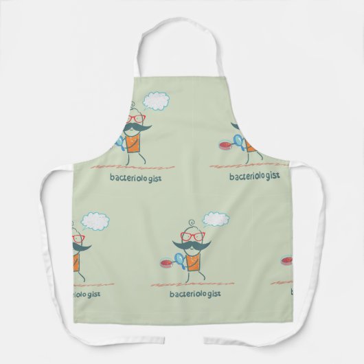 Grappige bacterioloog wetenschapper met grote snor schort (Voorkant)