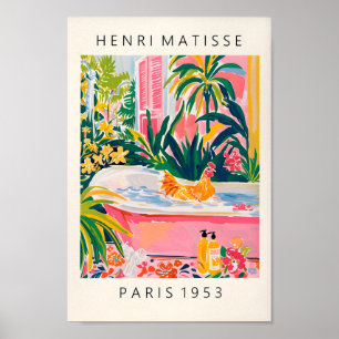 Grappige badkamer kunst, kip art print, roze Dopam Poster