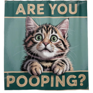 Grappige Badkamer - Poep je? Grappige Kat Douchegordijn