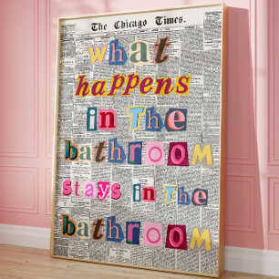 Grappige badkamer retro krant typografie poster
