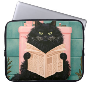 Grappige badkamer zwarte kat laptop sleeve