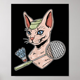 Grappige Badminton Devon Rex Kat Shuttle Poster