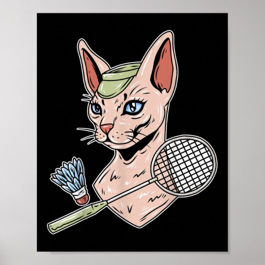 Grappige Badminton Devon Rex Kat Shuttle Poster (Voorkant)