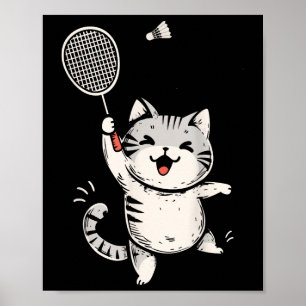 Grappige Badminton Kat Lieve Kitty Badminton Spele Poster