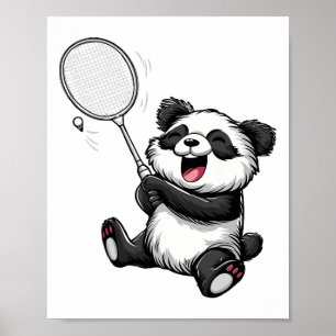 Grappige Badminton Panda Badminton Speler Shuttle Poster