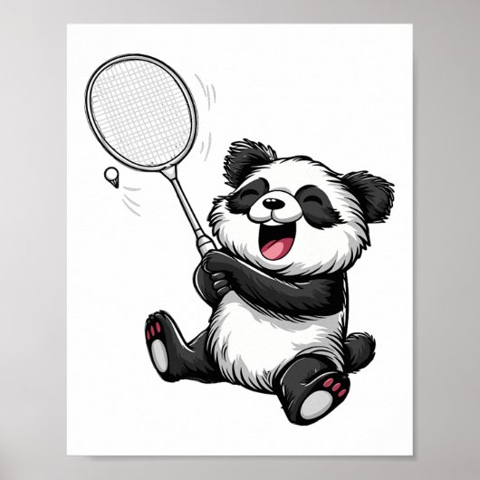 Grappige Badminton Panda Badminton Speler Shuttle Poster (Voorkant)